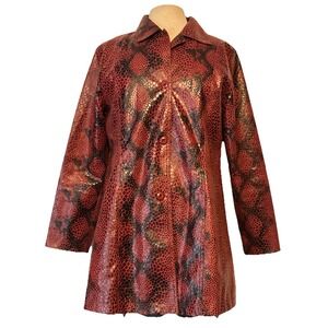 Vintgae Red Selene Sport Jacket Medium‎ Snakeskin Print Textured Trench Mob Wife